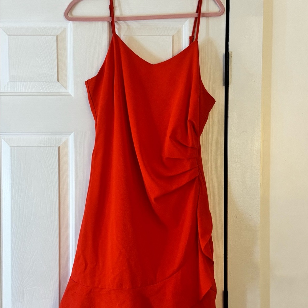She + Sky Red Ruched Mini Sundress